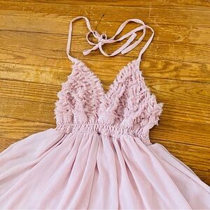 VINTAGE PINK BOHO RUFFLED HALTER TOP DRESS W/ RUCHED WAISTBAND